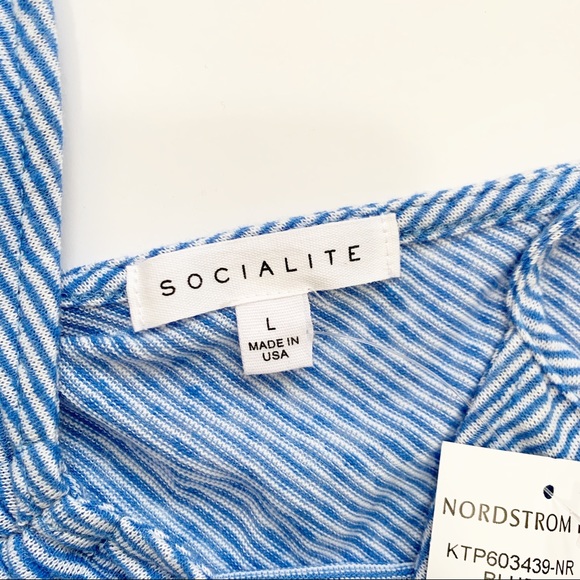 Socialite Ruched Front Blue Striped Cropped Tank - Picture 2 of 5